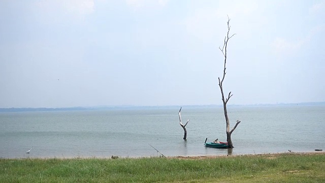 美丽的湖与蓝天背景，水库视频素材