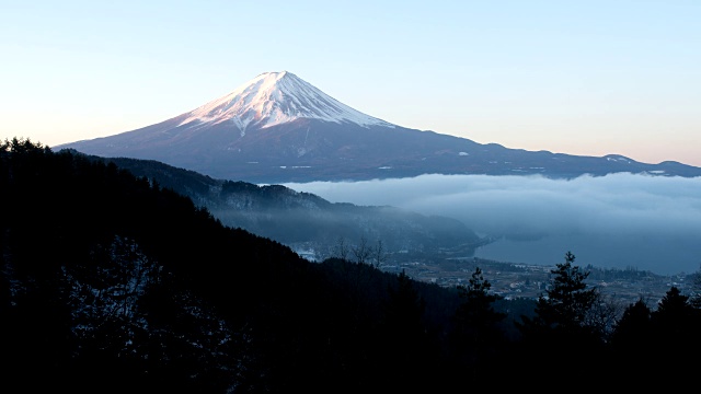 早晨的富士山越过川口湖视频素材