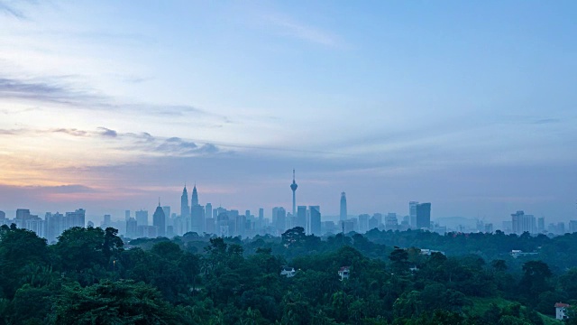 在马来西亚吉隆坡市中心，4K时间的多云日出。放大视频素材