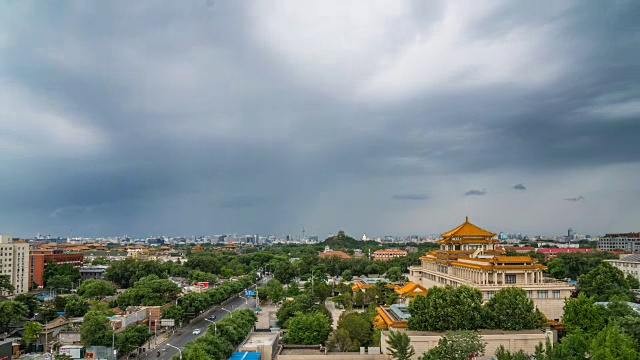 北京城市天际线的时间流逝与多云的天空背景视频素材