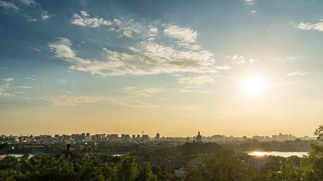 从景山公园看北京城市天际线的时间流逝视频素材