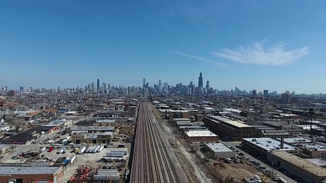 芝加哥天际线铁轨架空视频素材