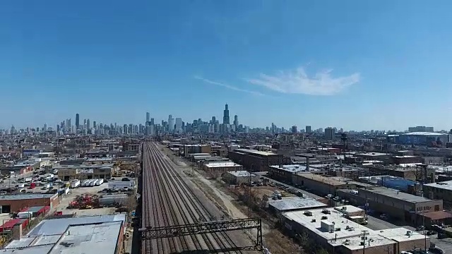 芝加哥天际线铁轨架空视频素材