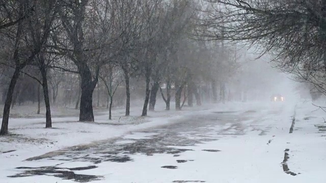 暴风雪来了。在冬天拍摄。视频素材