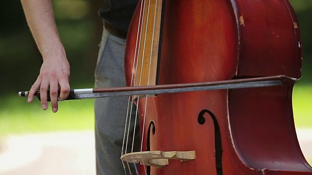 这位音乐家演奏低音提琴视频素材