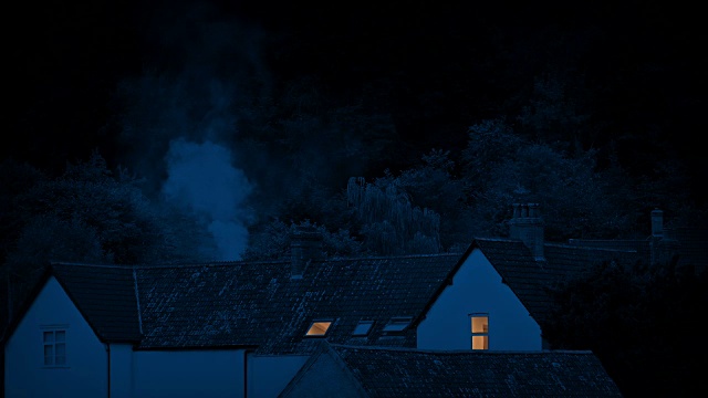 The Smoke Rising From Houses In The Countryside At Night .农村夜间房屋冒烟视频素材