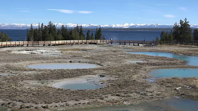 左边是黄石湖和西拇指盆的温泉视频素材