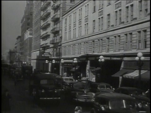 1947年美国纽约布鲁克林蒙太奇街道和建筑物视频素材