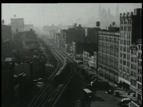 1946年，美国纽约，HA大型建筑，铁轨和其他城市交通背景/纽约视频素材