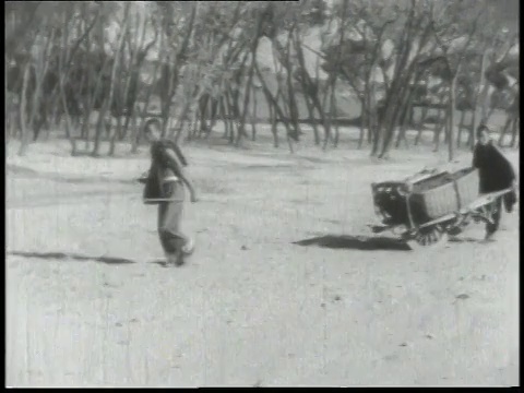 1938年，中国农民用牛耕地视频素材