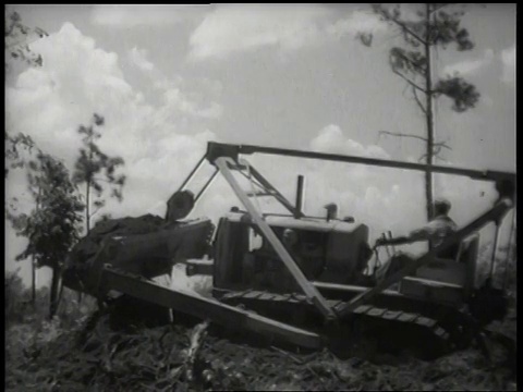 1944年，WS推土机清理田野/美国视频素材