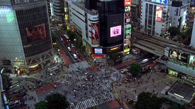 日本东京市中心繁华的城市十字路口和广阔的天际线视频下载