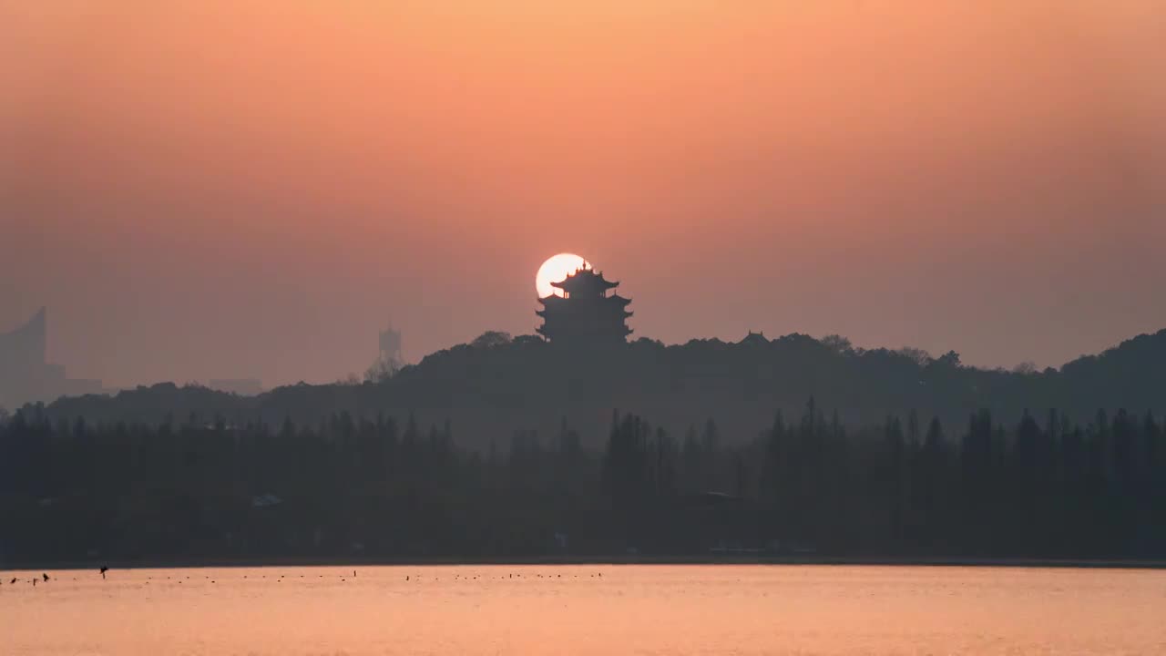 杭州西湖城隍阁日出视频下载