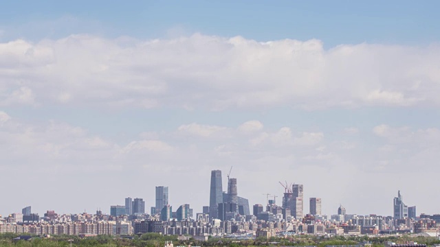 北京国贸城市天际线广角固定镜头天空延时摄影视频素材