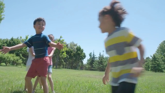 快乐儿童在草地玩耍视频素材画面4