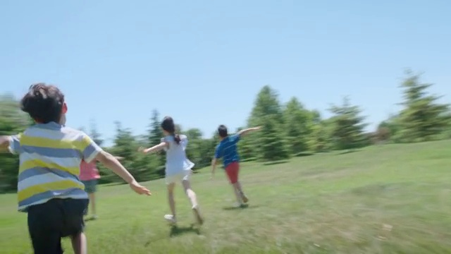 快乐儿童在草地玩耍视频素材画面4