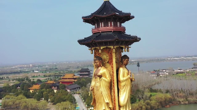 江苏泰州姜堰溱湖古寿圣寺三面药师佛塔 溱潼古镇 古寿圣寺景区 泰州视频素材