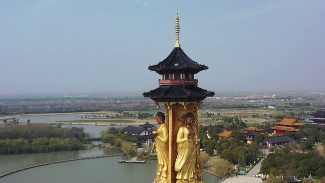 江苏泰州姜堰溱湖古寿圣寺三面药师佛塔 溱潼古镇 古寿圣寺景区 泰州视频素材