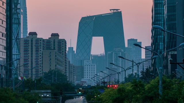 中央电视台大楼秋分日落延时视频素材