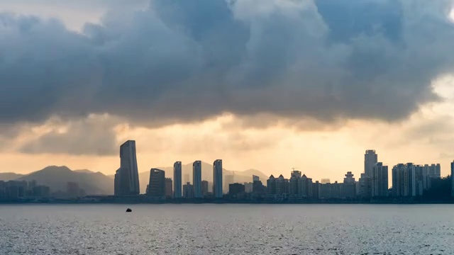 广东省珠海市滨海中心傍晚延时摄影视频下载