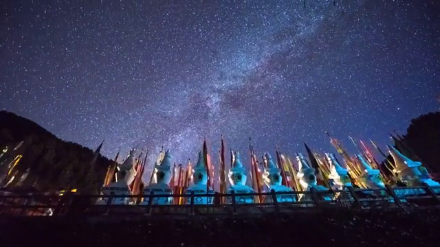 中国四川九寨沟夜晚星空延时视频素材