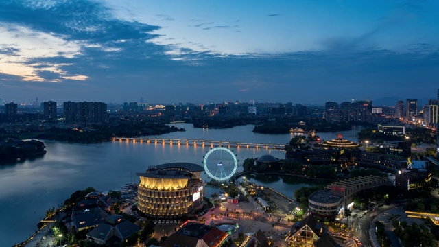 南京市江宁区百家湖日落夜景视频素材