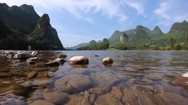 蓝天白云下清澈的漓江水视频素材