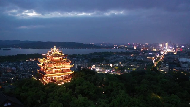 杭州城隍阁夜景航拍视频素材