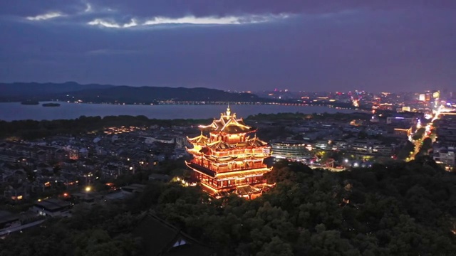 杭州城隍阁夜景航拍视频素材