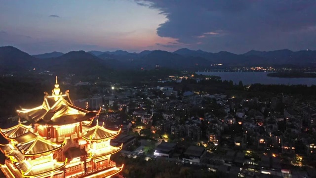 杭州城隍阁夜景航拍视频素材