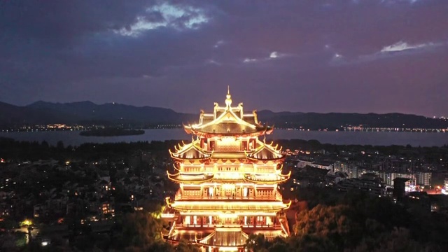 杭州城隍阁夜景航拍视频素材