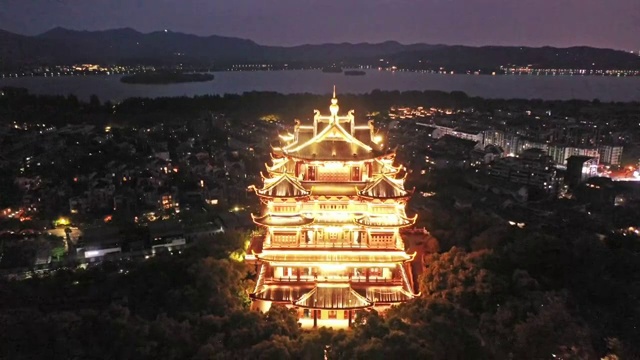 杭州城隍阁夜景航拍视频素材