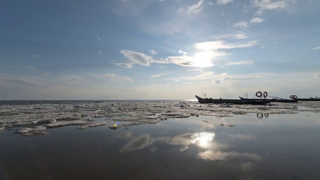 中俄界湖兴凯湖融化期湖岸风光视频素材