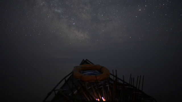 黑龙江鸡西：中俄界湖兴凯湖渔船与星空延时视频视频素材