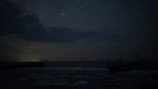 黑龙江鸡西：中俄界湖兴凯湖融化期星空延时视频视频素材