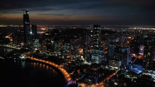 航拍青岛海滨夜景视频素材