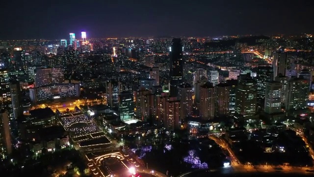 航拍青岛海滨五四广场夜景视频素材