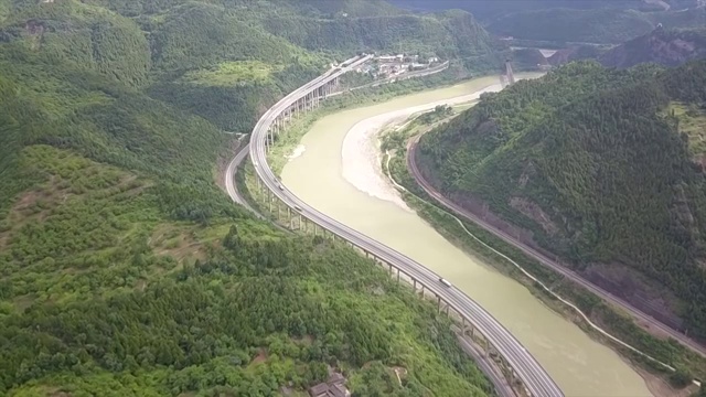 航拍高速公路国道铁路汇集处视频素材