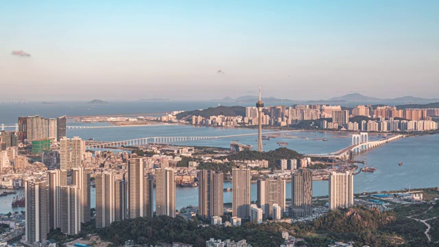 澳门城市风光与珠海居住区日落视频素材