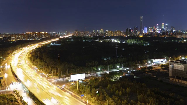 北京CBD城市天际线和车流 夜晚延时视频素材