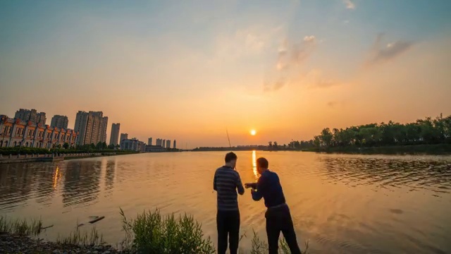 山东东营曹州路广利河桥落日视频素材