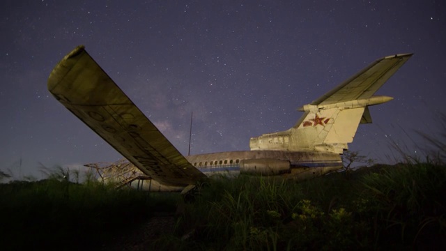 废弃民航银河星空延时视频素材