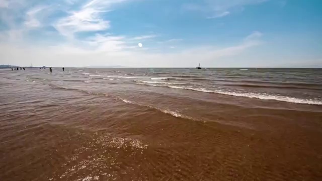 中国辽宁大连夏家河海岸退潮赶海视频素材