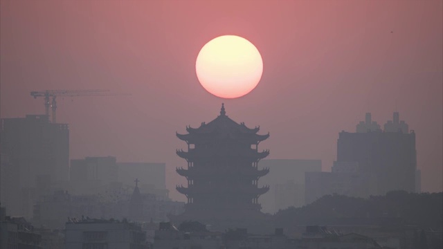 武汉黄鹤楼日出视频素材