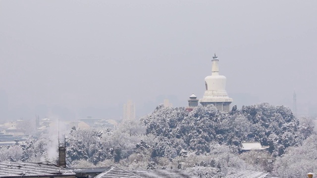 雪后北京北海公园白塔4K视频视频素材