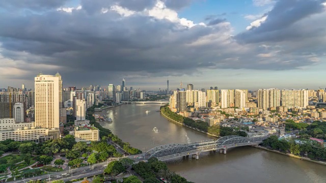 广州珠江两岸城市天际线日景转夜景延时摄影视频素材