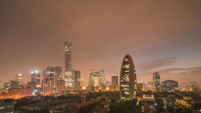 北京国贸CBD晚霞转夜景延时视频素材