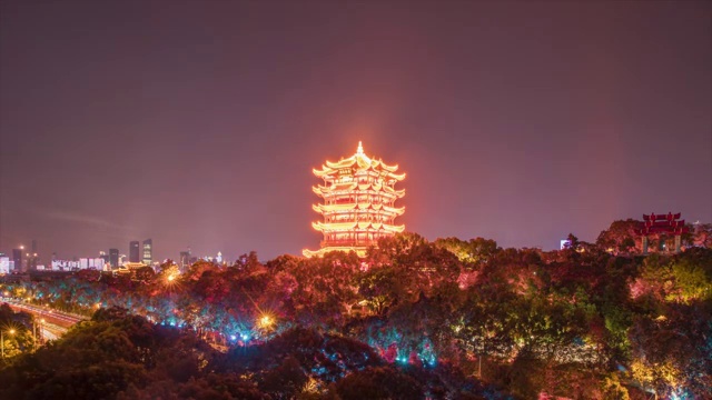 武汉黄鹤楼晚霞到灯光夜景视频素材