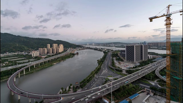 福州港口高架桥日落车流延时视频素材