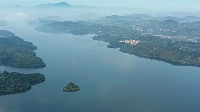 清晨溧阳天目湖航拍视频素材